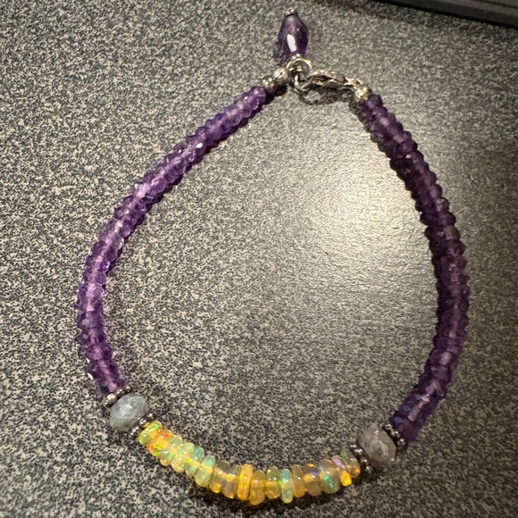 SUNDANCE CATALOG Amethyst, Ethiopian Welo Opal Labradorite Silver Bracelet - Picture 1 of 5